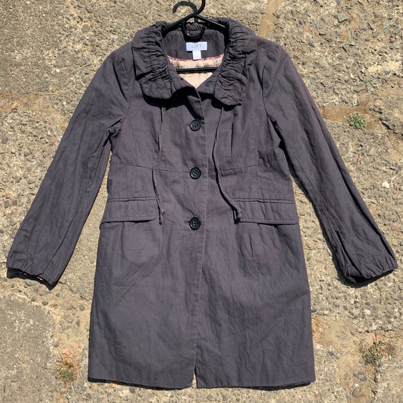 LOFT button up high collar satin lined trench coat - Picture 15 of 16